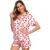 image:imageSWOMOG Womens Silk Satin Pajamas Set Short Sleeve Sleepwear Button Down Top and Shorts Loungewear 2 Piece Pjs Set XS3XLPink Kiss