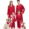 image:imageSWOMOG Family Matching Pajama Set Silky Satin Pajamas Long Sleeve Sleepwear Button Down Loungewear 2 Pcs Pj SetRed 120Age for 67Y