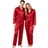 image:imageSWOMOG Family Matching Pajamas Silk Satin Long Sleeve Sleepwear Soft Button Down Loungewear 2 Pcs Pj Set KidsRed Stripe