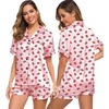 image:imageSWOMOG Womens Silk Satin Pajamas Set Short Sleeve Sleepwear Button Down Top and Shorts Loungewear 2 Piece Pjs Set XS3XLPink Kiss