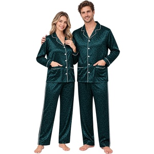 image:imageSWOMOG Family Matching Pajama Sets Couple Silk Satin Christmas PJs SetsGreen Leopard