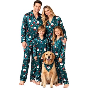 image:imageSWOMOG Family Matching Pajamas Silk Satin Long Sleeve Sleepwear Soft Button Down Loungewear 2 Pcs Pj Set KidsChristmas Green