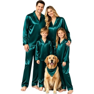 image:imageSWOMOG Family Matching Pajamas Silk Satin Long Sleeve Sleepwear Soft Button Down Loungewear 2 Pcs Pj Set KidsDark Green
