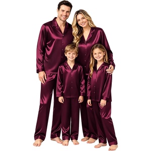 image:imageSWOMOG Family Matching Pajamas Silk Satin Long Sleeve Sleepwear Soft Button Down Loungewear 2 Pcs Pj Set KidsDeep Wine Red