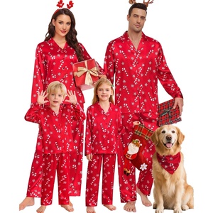 image:imageSWOMOG Family Matching Pajamas Silk Satin Long Sleeve Sleepwear Soft Button Down Loungewear 2 Pcs Pj Set KidsRed Candy Cane