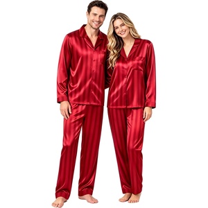 image:imageSWOMOG Family Matching Pajamas Silk Satin Long Sleeve Sleepwear Soft Button Down Loungewear 2 Pcs Pj Set KidsRed Stripe
